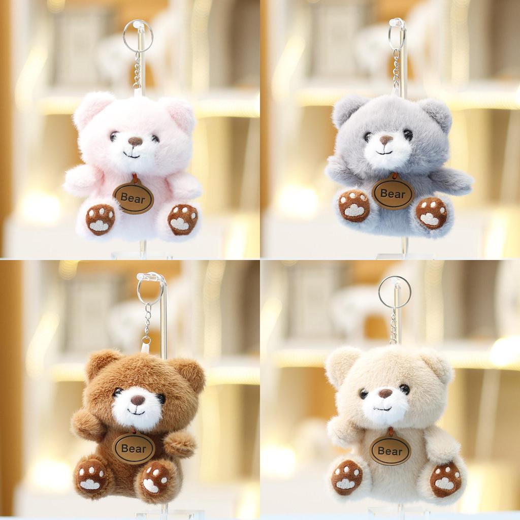 Plush Bear Keychain With Footprint Design Soft Toy For Girls Gift And Bag Decor