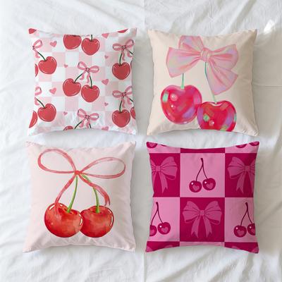 Cushion Cover Soft Case For Cherry Sofa Living Room Home Pink Comfortable Office Bow Decor Protective Pillow Covers