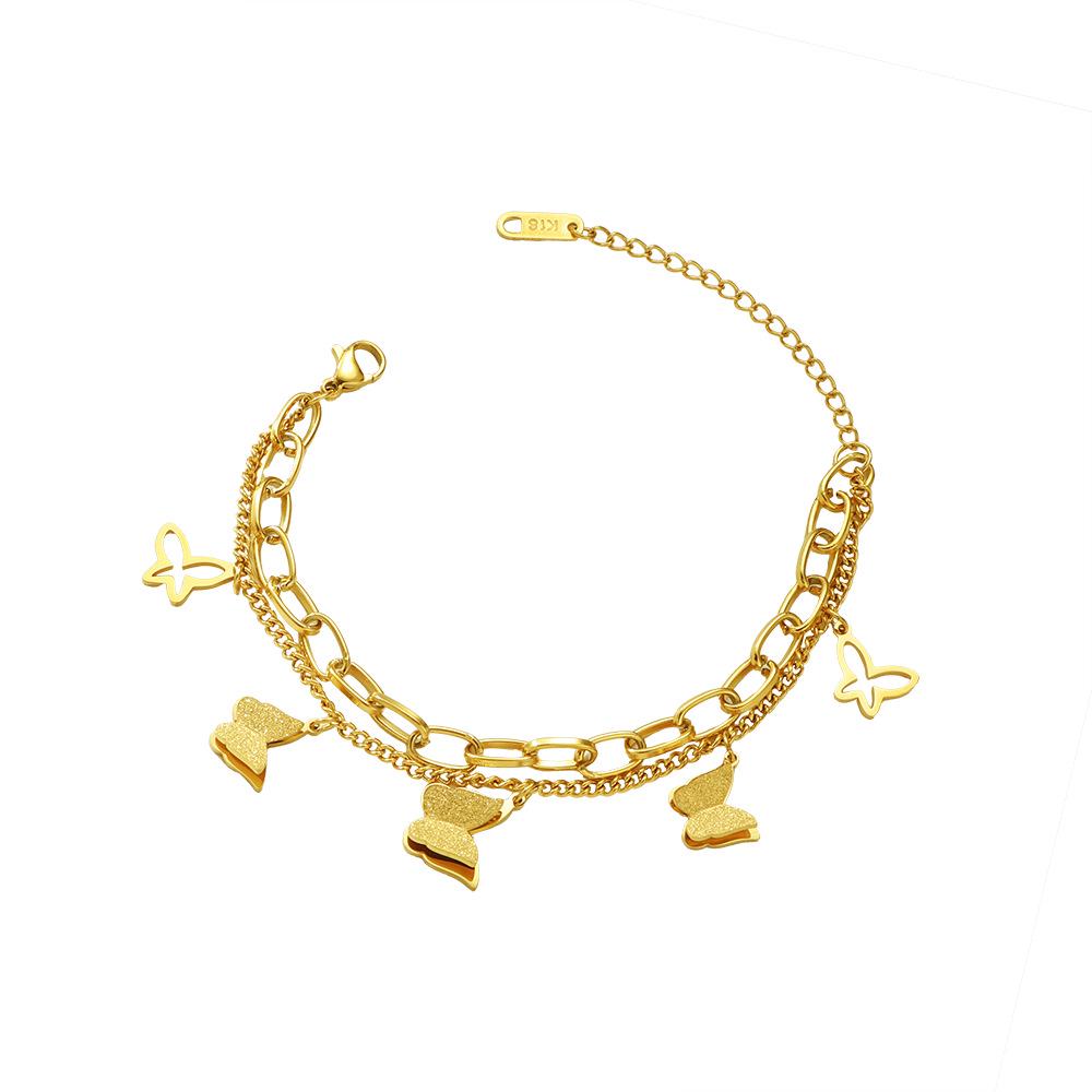 Titanium Steel Butterfly Double-Layer Bracelet: Non-Fading, Versatile Hip Hop Fashion Jewelry for Women