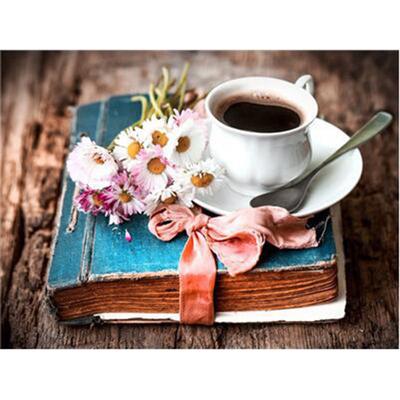 Pittura Diamante Caffè Fiore Punto Croce Ricamo Diamante Motivo Mosaico Decorazione Famiglia Vacanza