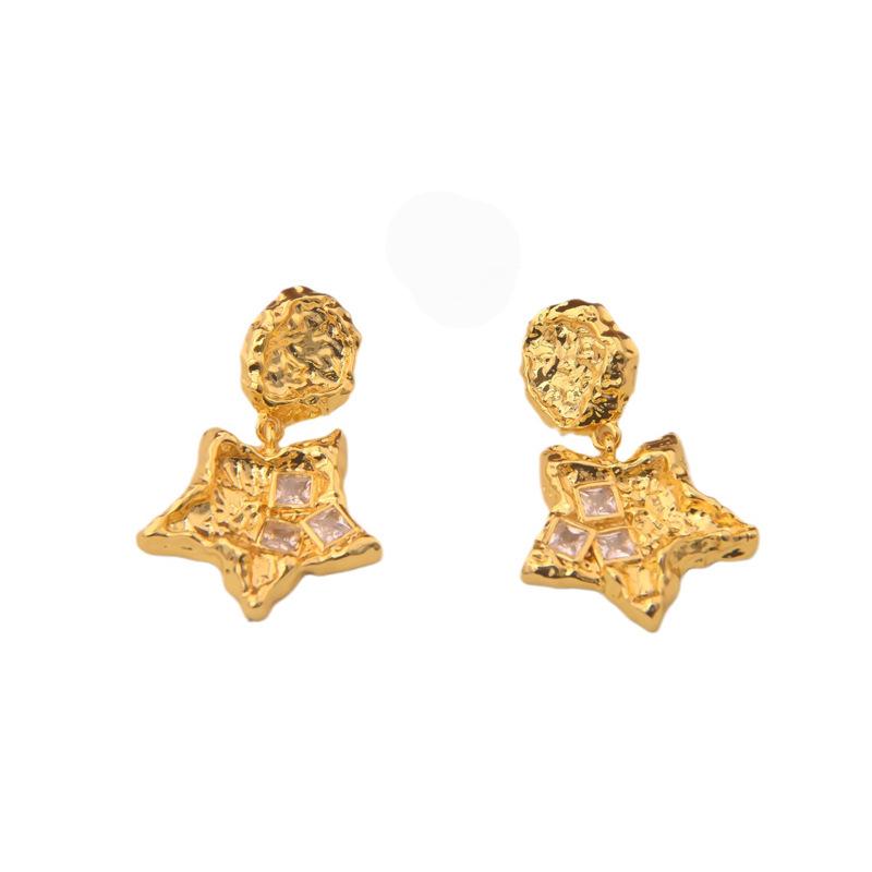 French Luxury Zircon Star Drop Earrings: Niche Design, Irregular Texture, Five-Pointed Star Studs