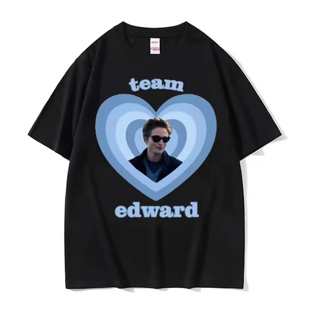 Twilight Team Edward Cullen Printed Y2k Men Clothing Short Sleeve Round Neck Printing Pullover Retro Casual Top 4XL
