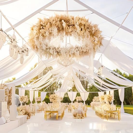 White Sheer Wedding Drape Gauze Arch Draping Fabric Champagne Drapes Backdrop Curtain Outdoor Drapery Panel for Wedding Ceremony Bridal