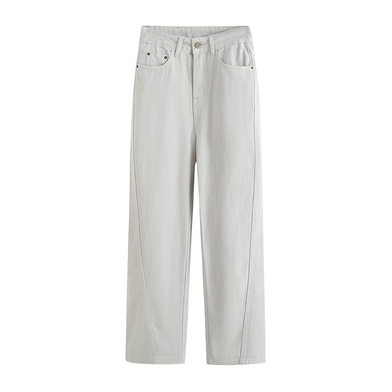 

Autumn New High Waist Straight White Jeans Women Retro Versatile Slimming Loose Soft Denim Trousers Women Rice Gray-soft XXL