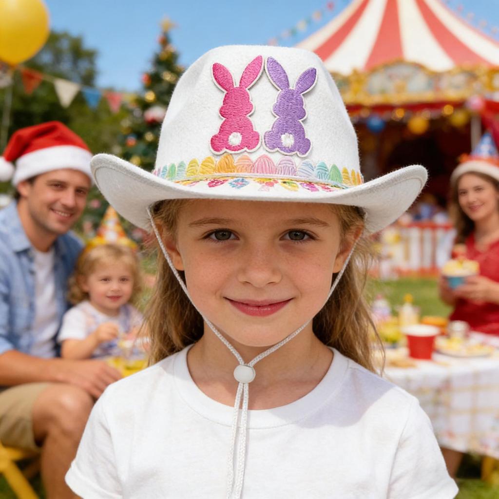 Kids Easter Cowgirl Hat Non-Woven Bunny Ear Cowboy Party Favors Kids Costume Easter Cowgirl Hat For Party Celebration Carnival
