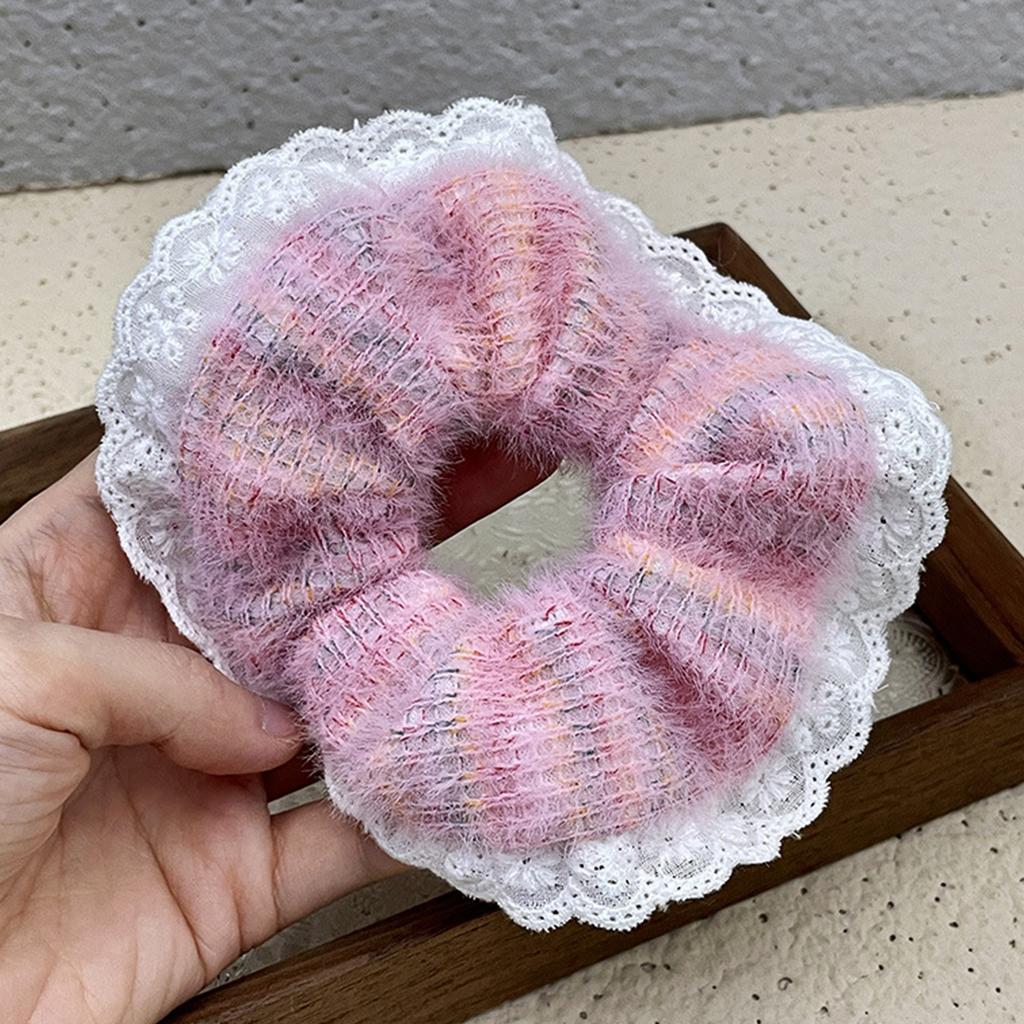 Large Scrunchies Lace Trim Vintage Floral Hair Scrunchy 90s Women Girls Thick Hair Accessory Hair Tie Ponytail Holder