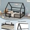 Flat bed, metal bed, 140 x 200 cm, metal bed frame, iron bed, children's bed, without mattress, house decorative trim, parapet, black