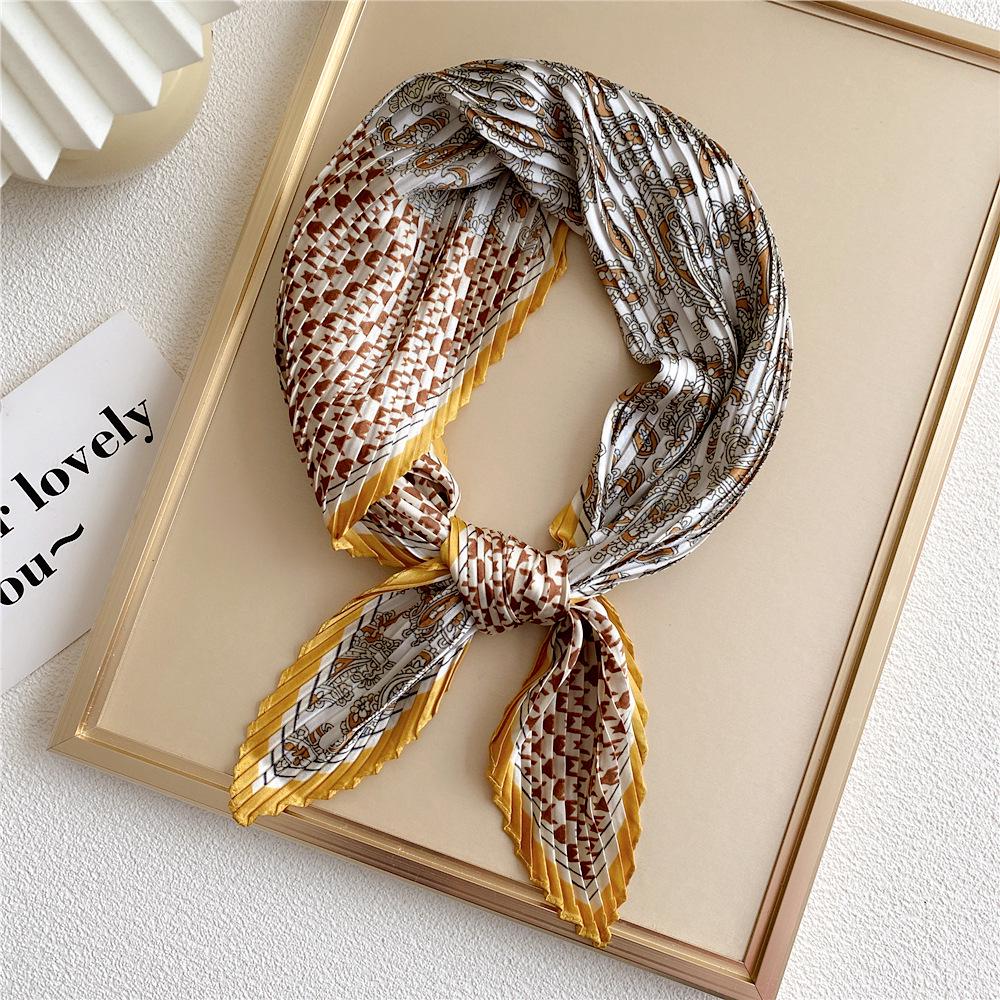 Spring 70 Pleated Small Silk Scarf: Versatile, Decorative Korean-Style Accessory for Professional Women