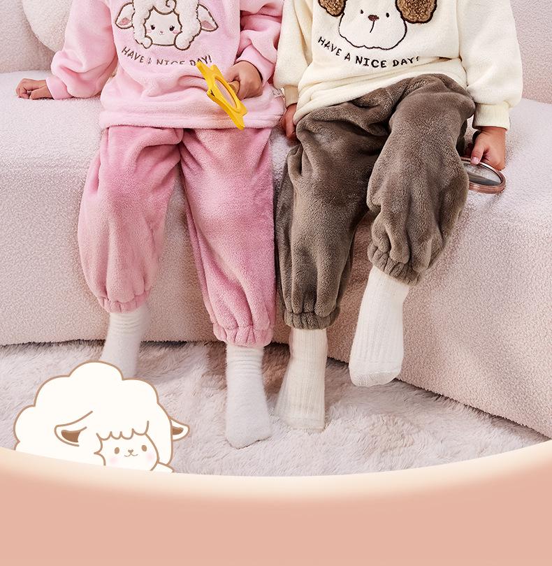 Double-Sided Fleece Autumn/Winter Pajama Set for Girls & Boys - Warm Home Wear for Older Kids