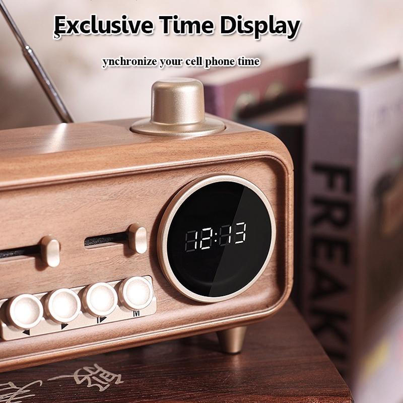 Wireless Retro Bluetooth Speaker Portable Vintage Bluetooth Soundbar FM Radio with Ambient Light Time Display Support TF USB AUX