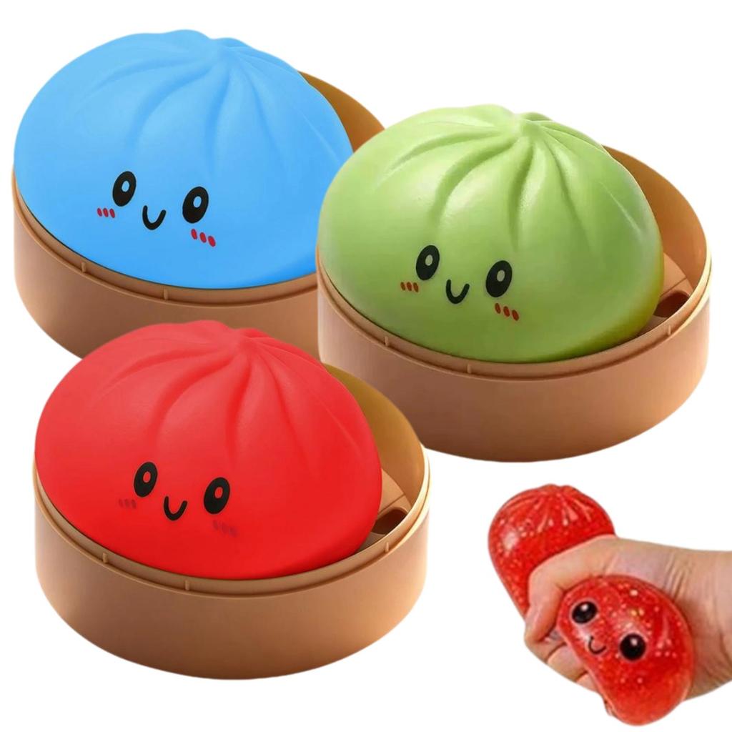 Colorful Cute Dumpling Squishy Toy with Steamer Box,Glitter Dumpling Slow Rising Stretchy Toy,Anti-Anxiety Desk Travel Gift