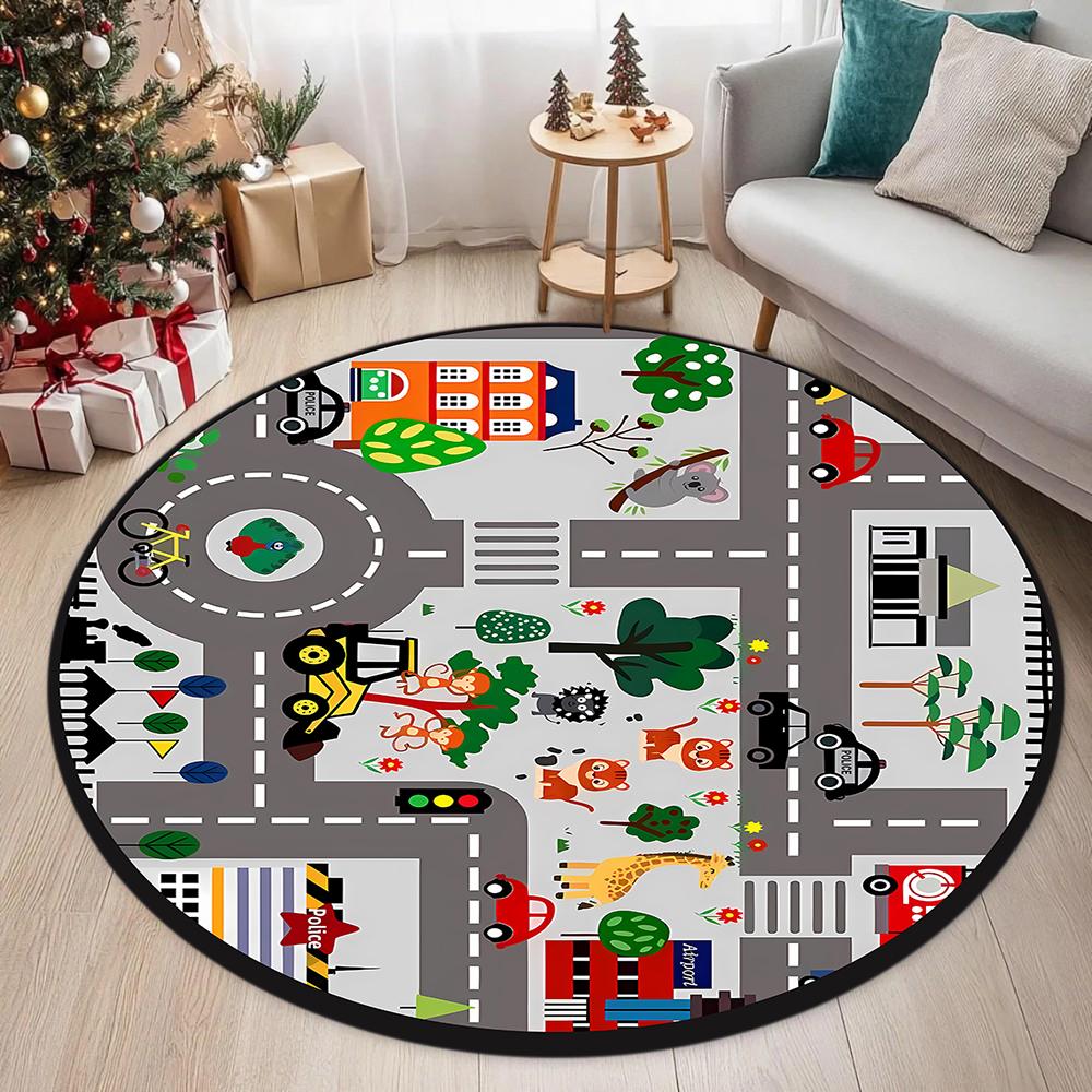 Chinese Garden Moonlight Round Rug - Lightweight Non-Slip Washable Floor Mat for Entryway and Living Room