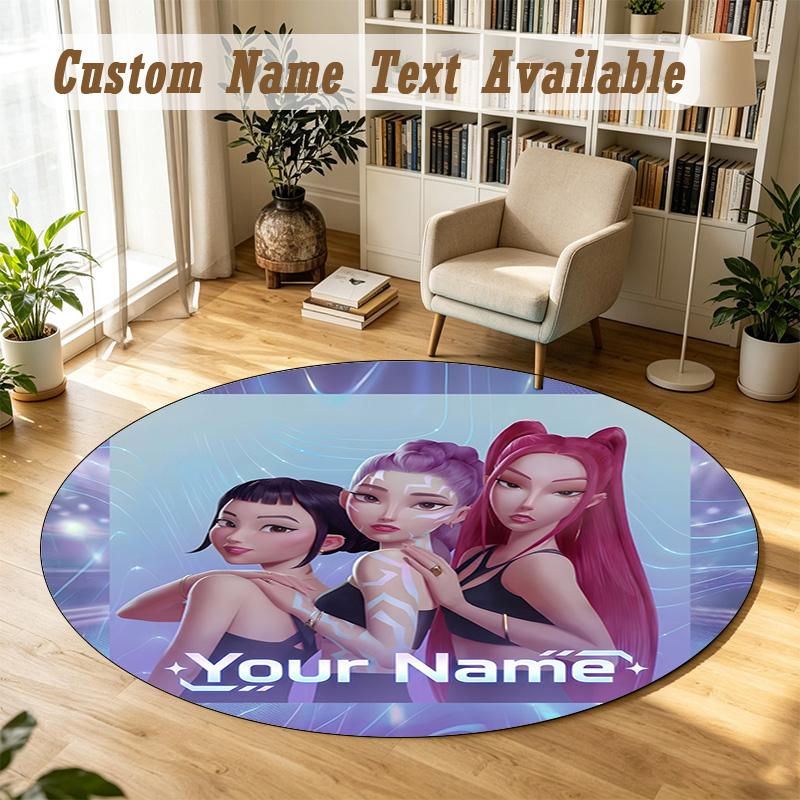 Round Rug Custom NameKpop Demon Hunters Pattern Non Slip Carpet Home Floor Decor