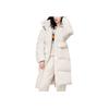 Li Ning Sports Trend Series Solid Color Logo Embroidered Hidden Zipper Hooded Long Down Jacket Women Outerwear Swan-White AYMS074-1