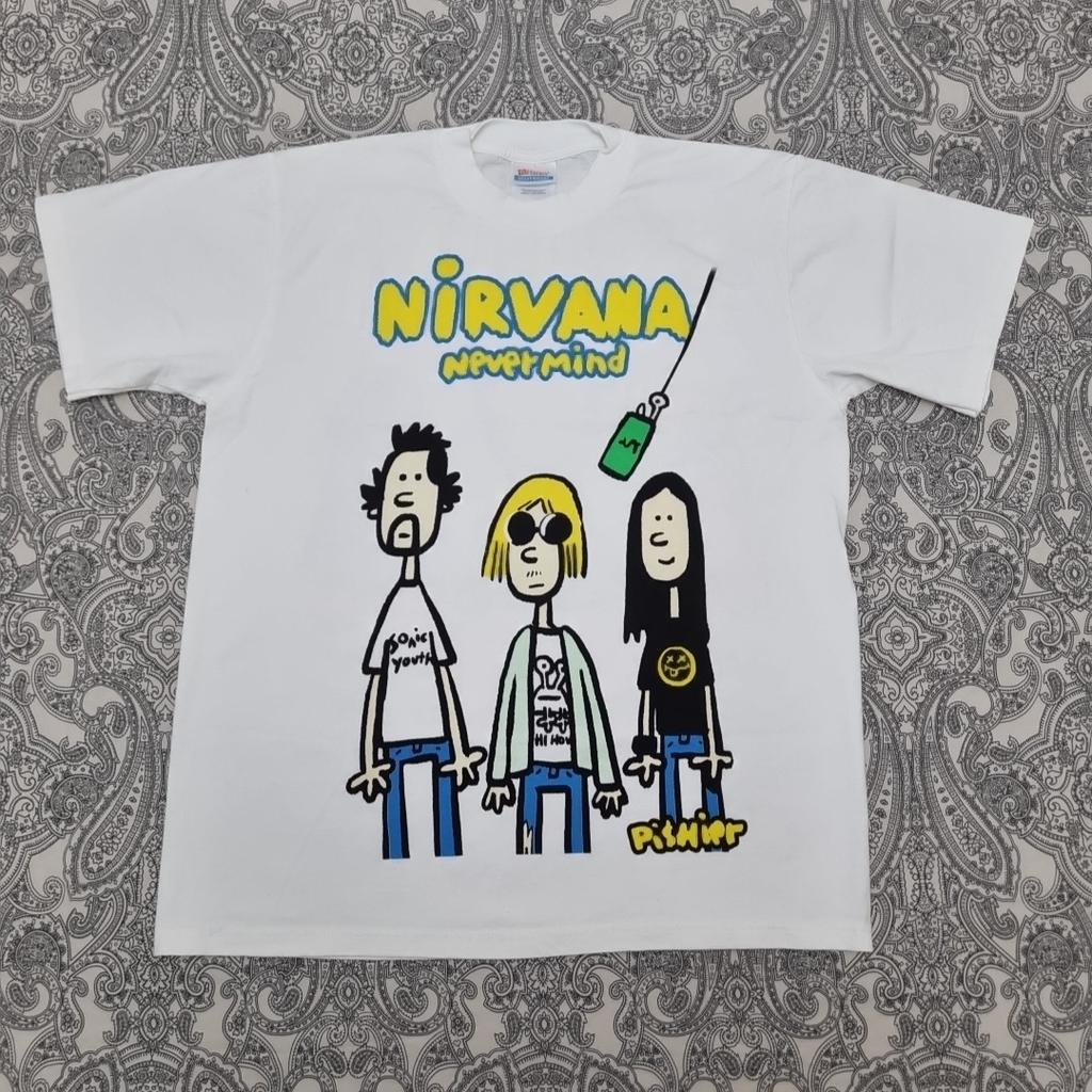 Maglietta Vintage Nirvana Nevermind Anni '90 Kurt Cobain Stampa Grafica Taglia L Bianca