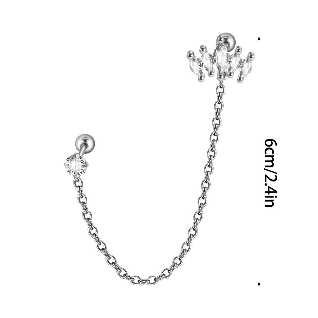 Surgical Steel Zircon Crown Chain Ear Tragus Cartilage Flower Piercing Earring Conch Ear Helix Piercing Body Jewelry