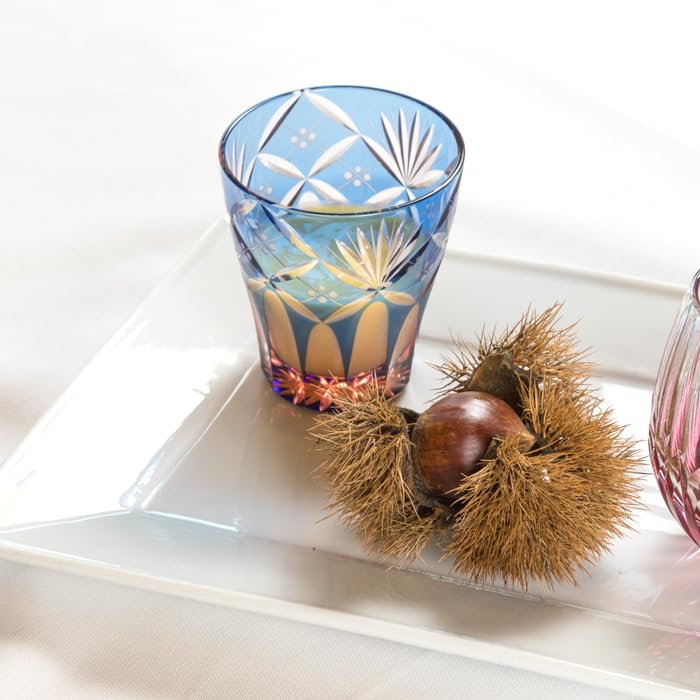 Glass Workshop Saiho Edo Kiriko Shochu Glass Rocks Glass Tumbler Glass Cloisonne Bamboo Leaf Pattern Mini Old Blue Pink Made in Japan Wooden Box
