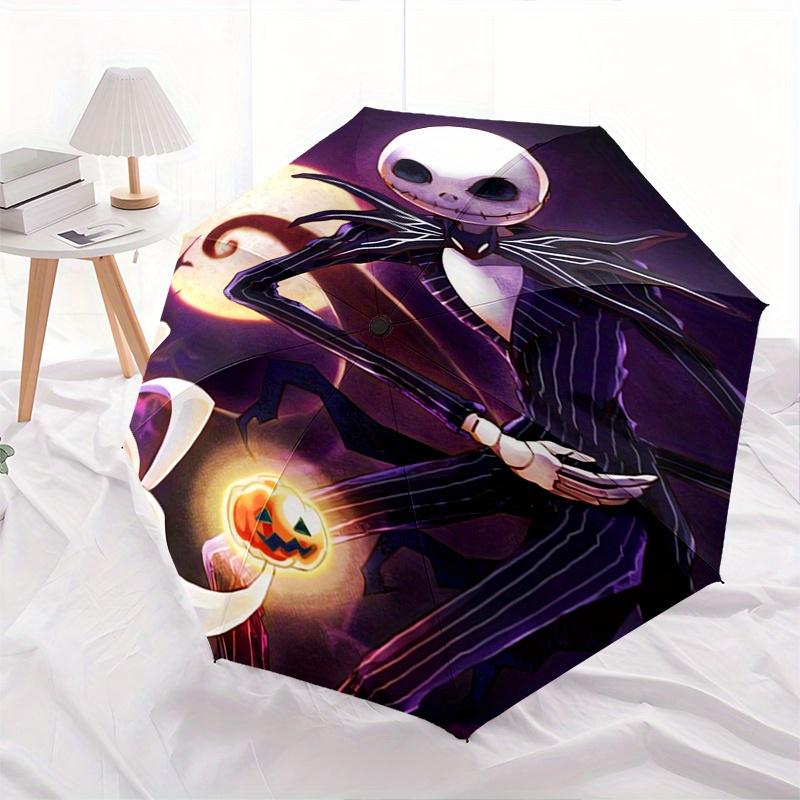 Jack Skellington,Sally Themed Automatic Opening and Closing Folding Umbrella, Reinforced 8 Ribs, Compact Travel Design, Fashionable Folding