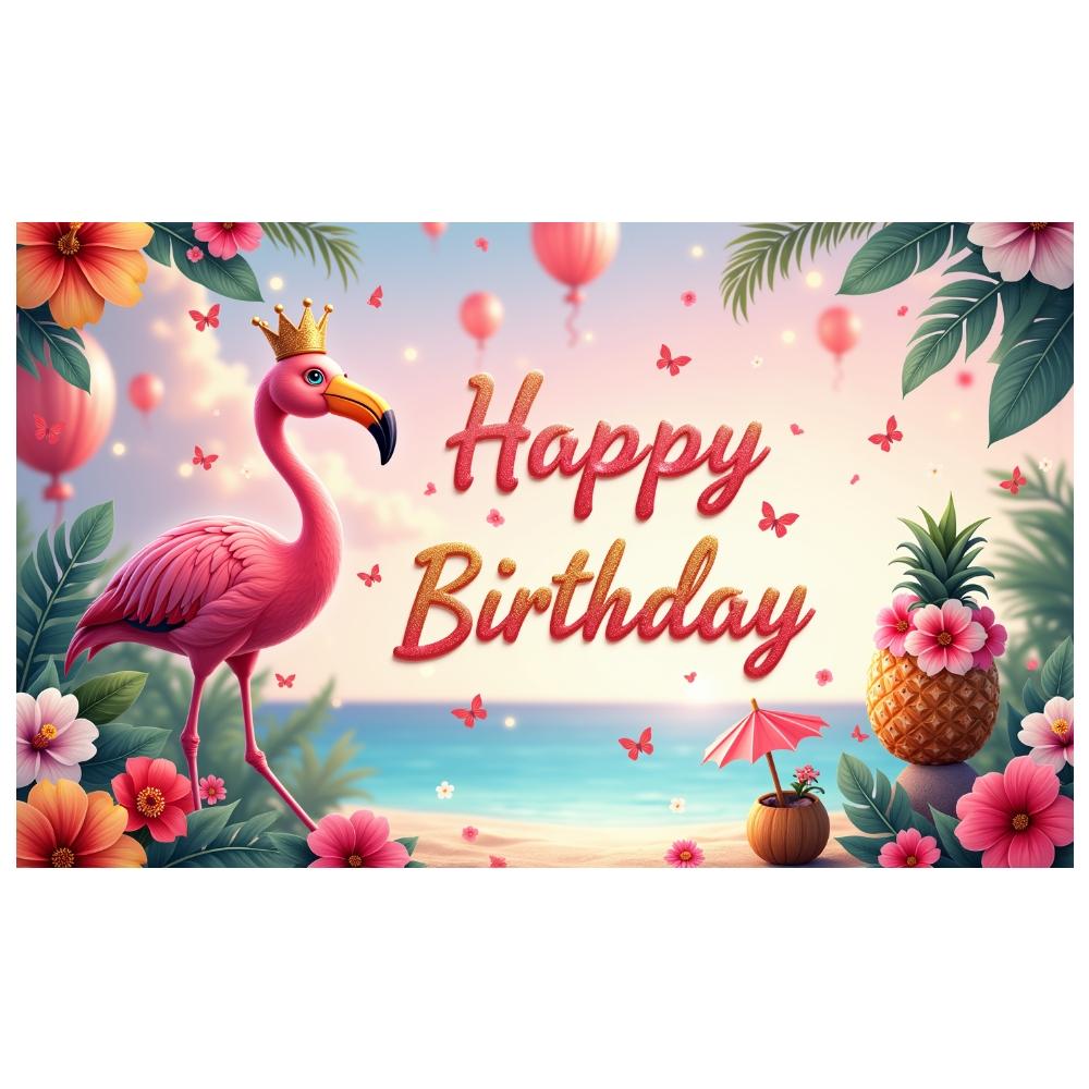 Pink Birthday Banner Gold Crown Birthday Celebration Background Birthday Event Display Pineapple Decor