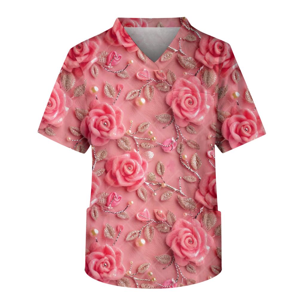 Męska codzienna bluzka z krótkim rękawem z dekoltem w serek i nadrukiem, z kieszenią na piersi