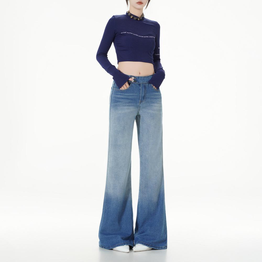 

Женские джинсы High Street с низкой посадкой и широкими штанинами - Осень/Зима, выстиранные, свободные, стройнящие, прямые брюки в пол XL синий