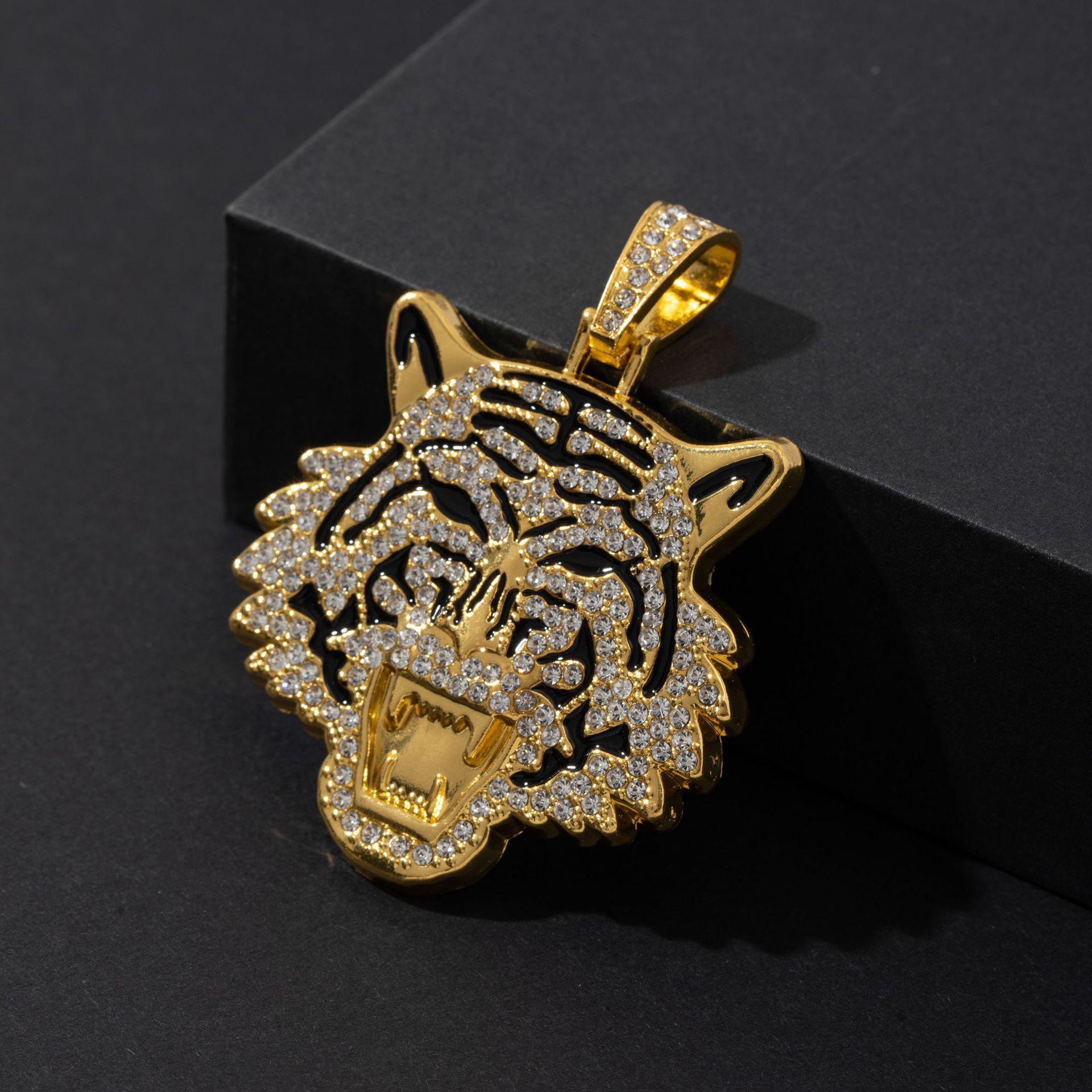 

Ожерелье в стиле хип-хоп, персонализированная кубинская цепочка с бриллиантами, подвеска из сплава с головой тигра, украшенная бриллиантами, цепочка на ключицу