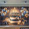 2D Luxury Sparkly Blue Gold Birthday Tapestry with Cake