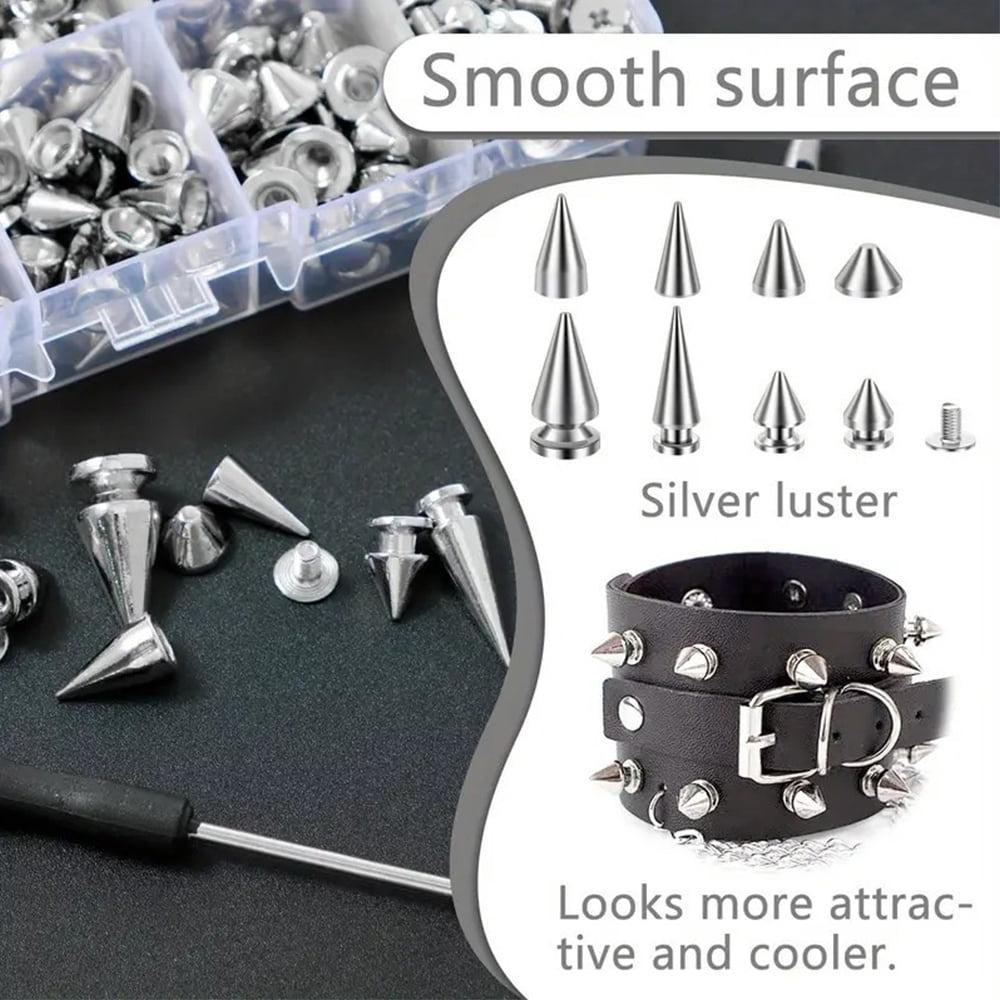 Silver Cone Spikes Set, Assorted Sizes for Punk Clothing DIY Crafts and Leather Crafting, 359Pcs