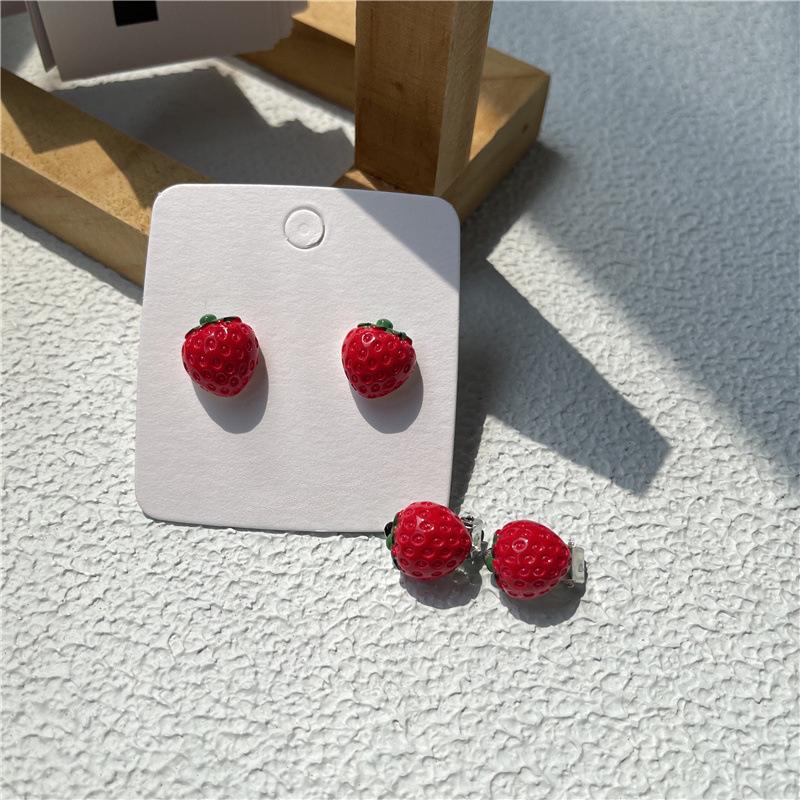 Korean Cartoon Strawberry Cupcake Stud Earrings - Cute Girly Bow Design