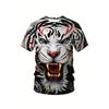 Men's Angry Tiger 3D Printed T-Shirt Casual Short Sleeve Crewneck Top Cool Roaring Wild Animal Graphic Tee Trendy Streetwear Summer Fashion Clothes