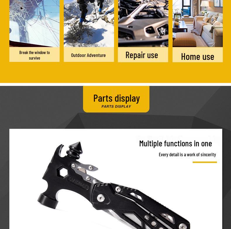 Multifunctional Outdoor Tool: Pliers, Hammer, Folding Knife, Vehicle Window Breaker