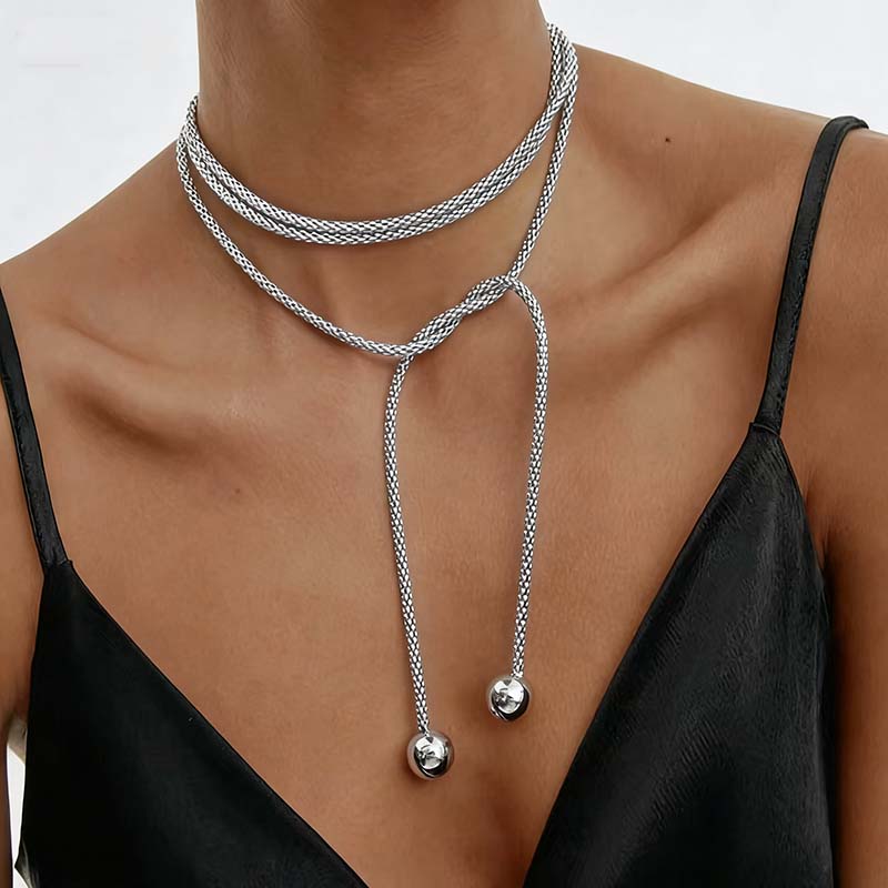 

Stainless Steel Metal Round Ball Pendent Necklace for Women Vintage Gold Color Multi-layer Long Adjustable Sweater Chain Jewerly медный