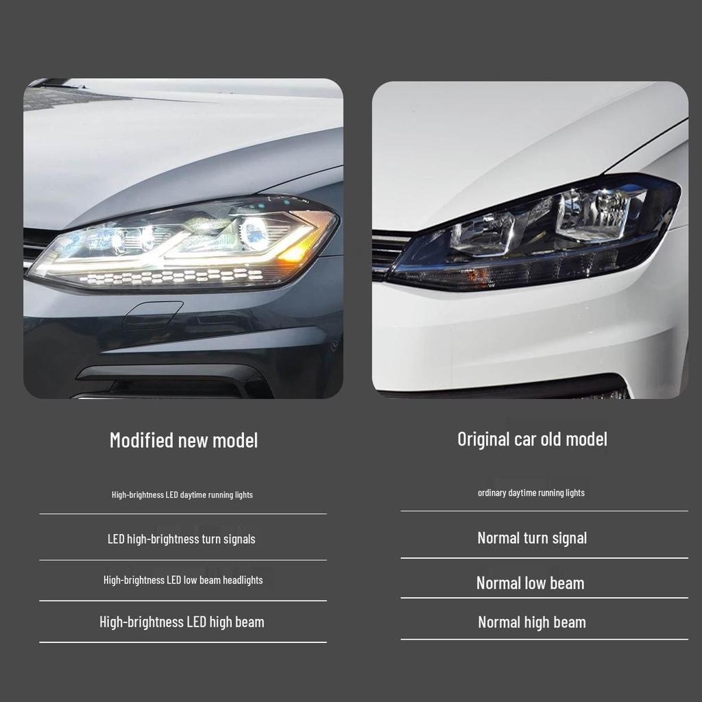 Volkswagen Golf 7 Headlight Assembly (2013-2017) - Starry Sky LED Lens, Daytime Running Lights, Flowing Turn Signals