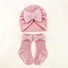 Spring & Autumn Baby Hat and Sock Set with Bow - Newborn Turban and Headband Style