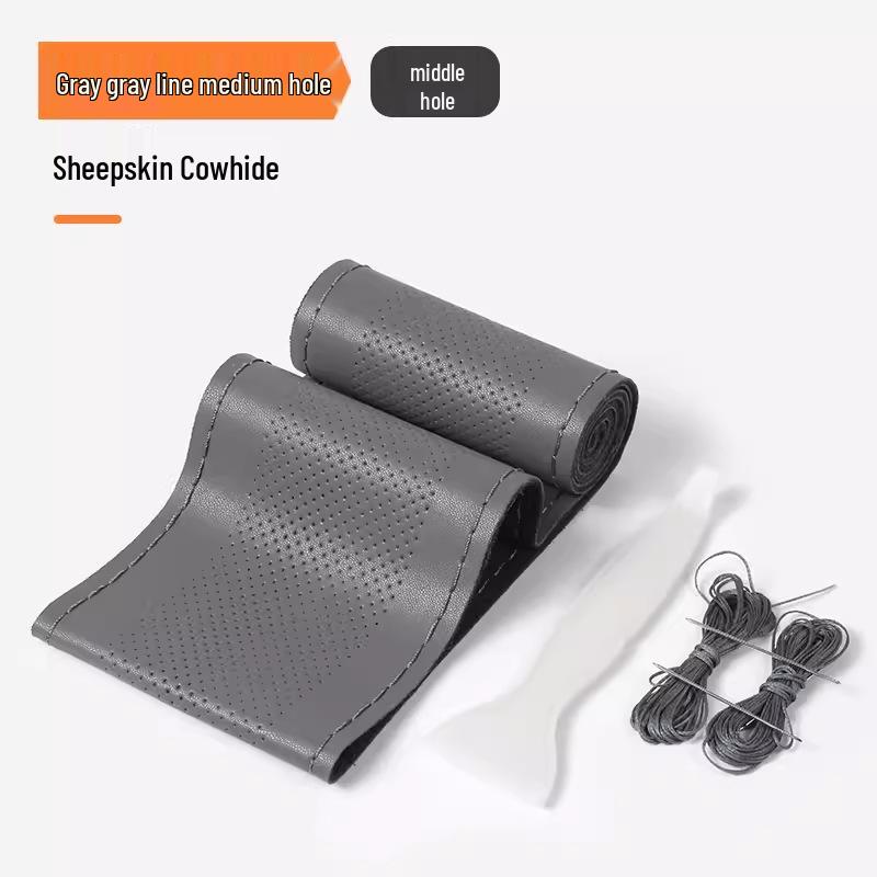 

Genuine Sheepskin Texture Leather Steering Wheel Cover, All-Season, Hand-Stitched Calfskin 38cm