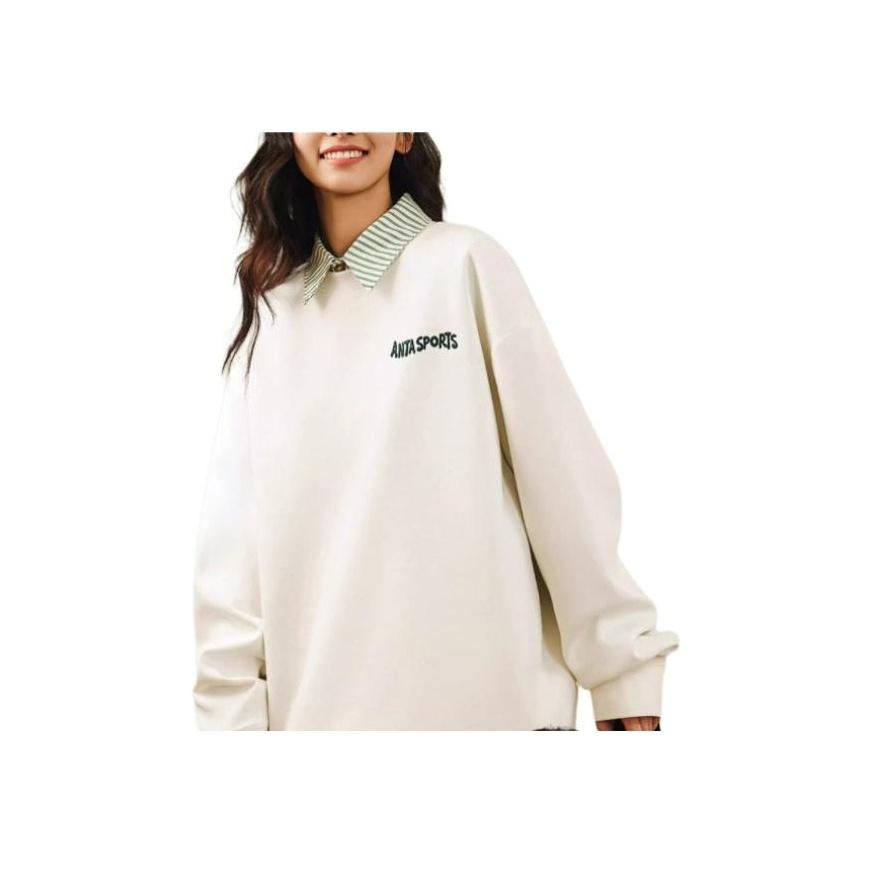 Anta Comfortable Casual Simple Round Neck Pullover Loose Long Sleeve Sweatshirt Men Sweatshirt Ivory 952518706-2