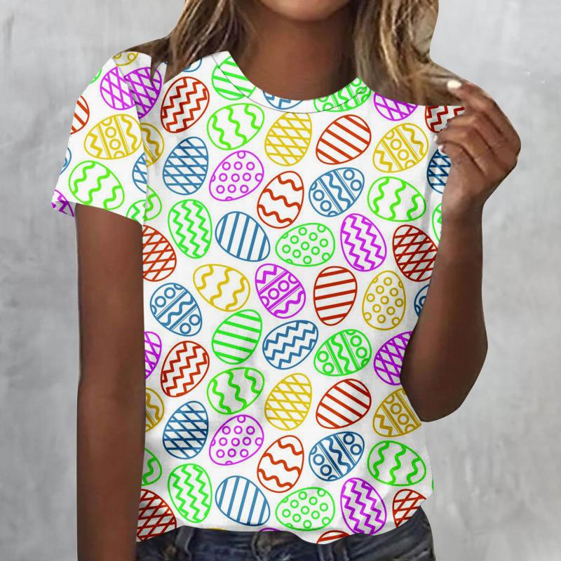 2025 Women's Street Fashion T-shirt Easter Series 3D Printed Short Sleeve Versatile Loose Casual Round Neck Top Women's Wear
