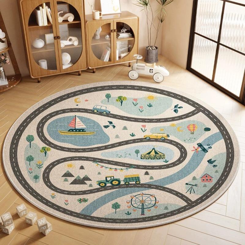 World Map Printing Large Area Round Rug Non-Slip Wear-resistant Circle Carpet for Living Room Bedroom Soft Floor Mat Home Decor