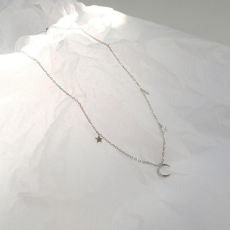 2023 Adjustable Star Moon Pendant Necklace - Japanese Korean Style Silver Choker Chain for Women