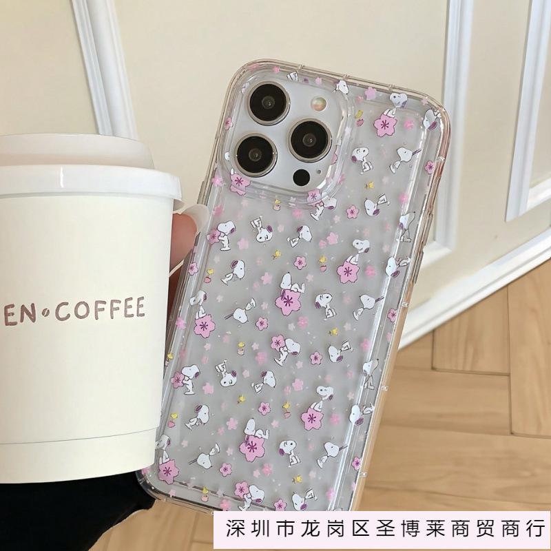 Pink Snoopy Is Suitable for Apple 16Pro Mobile Phone Case iphone15Pro Transparent 14 Airbag 13 Europe, America and 12 Explosions