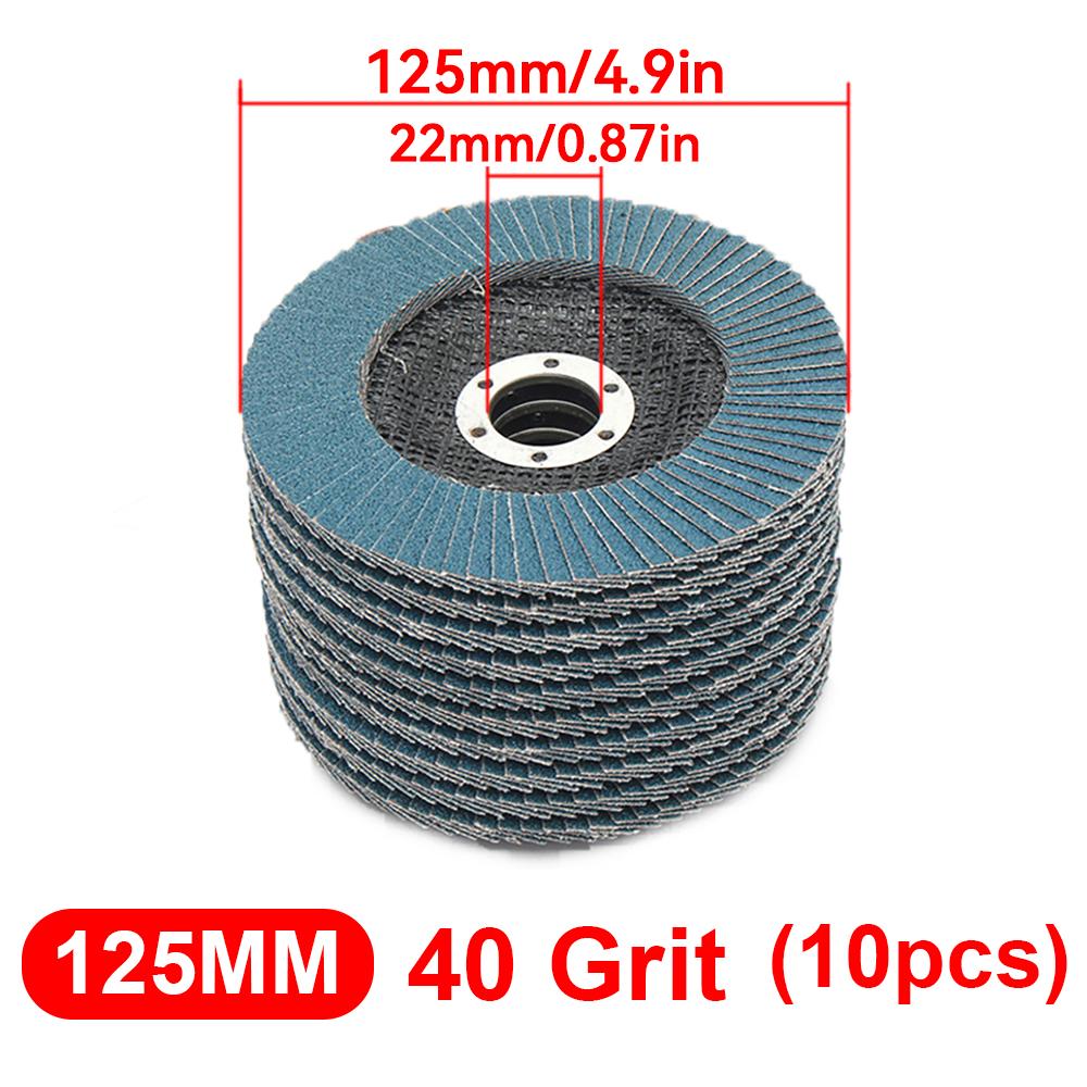 10Pcs 125mm Flat Flap Discs 5" 40/60/80/120Grit Angle Grinder Sanding Discs Grinding Wheels Angle for Metal Wood Polishing