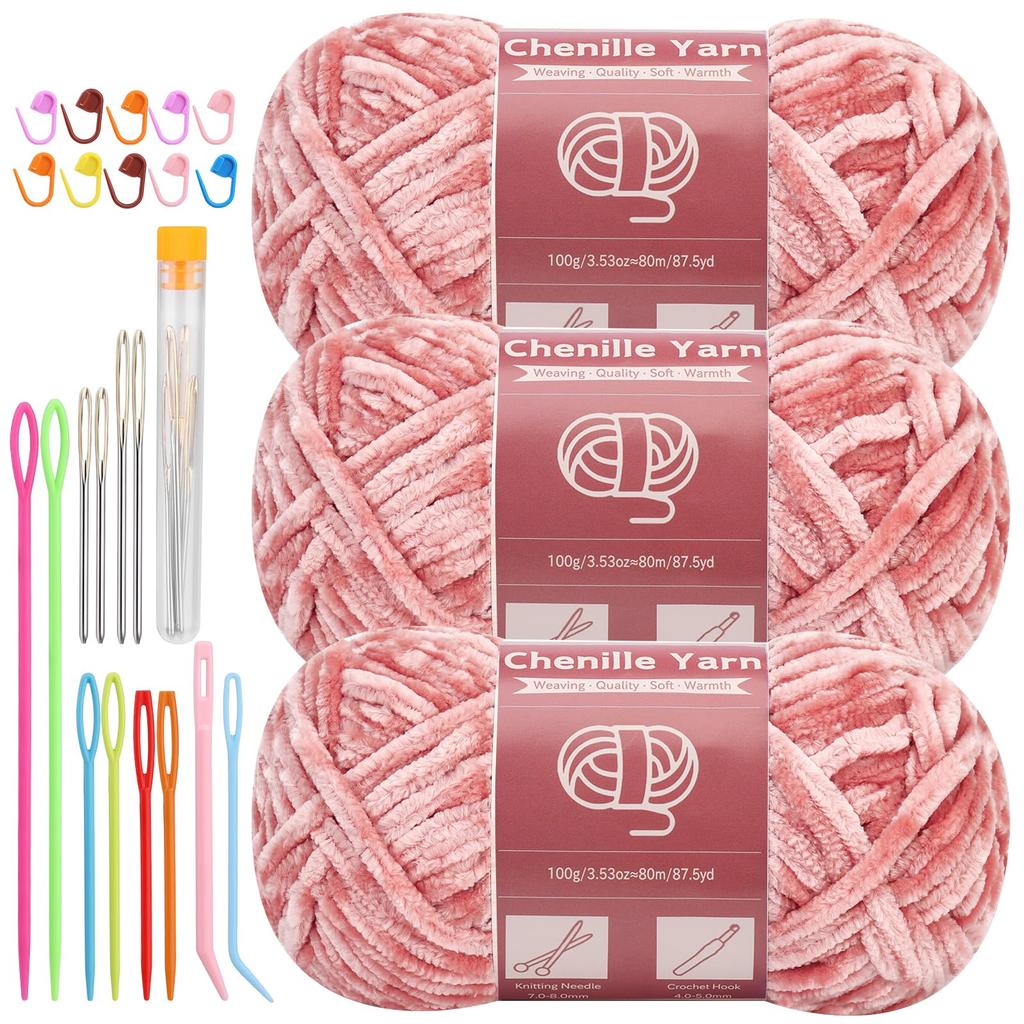 Fenrry 3 * 100g Chenille Yarn for Crocheting Knitting with Big Eye Needles Handcrafts Weaving for Making Blankets Clothes