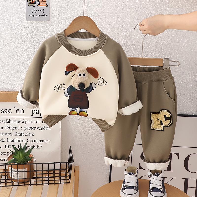 

2024 Зимний флисовый костюм-двойка для мальчиков и девочек 100cm армия зеленый