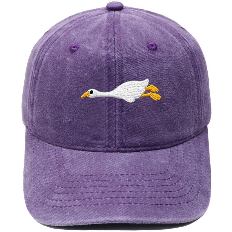 Cute lazy big white goose embroidered baseball cap washed retro dad hat men's and women's casual sunshade cap