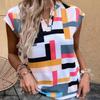 Damenmode, Sommer, Frühling, lässig, geometrischer Druck, ärmellos, V-Ausschnitt, Blusen und Hemden