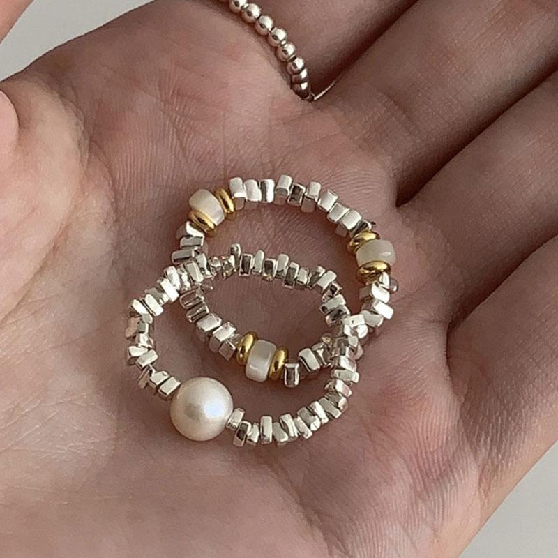 Inspired Fashionable Ins Pearl And Raw Stone Beaded Ring For Trendy Accessory Womens