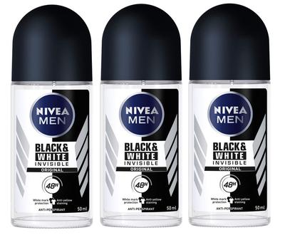 Nivea Men Görünmez Siyah Beyaz 48 Saat Deodorant Roll on 50 Ml. 3'lü Paket l