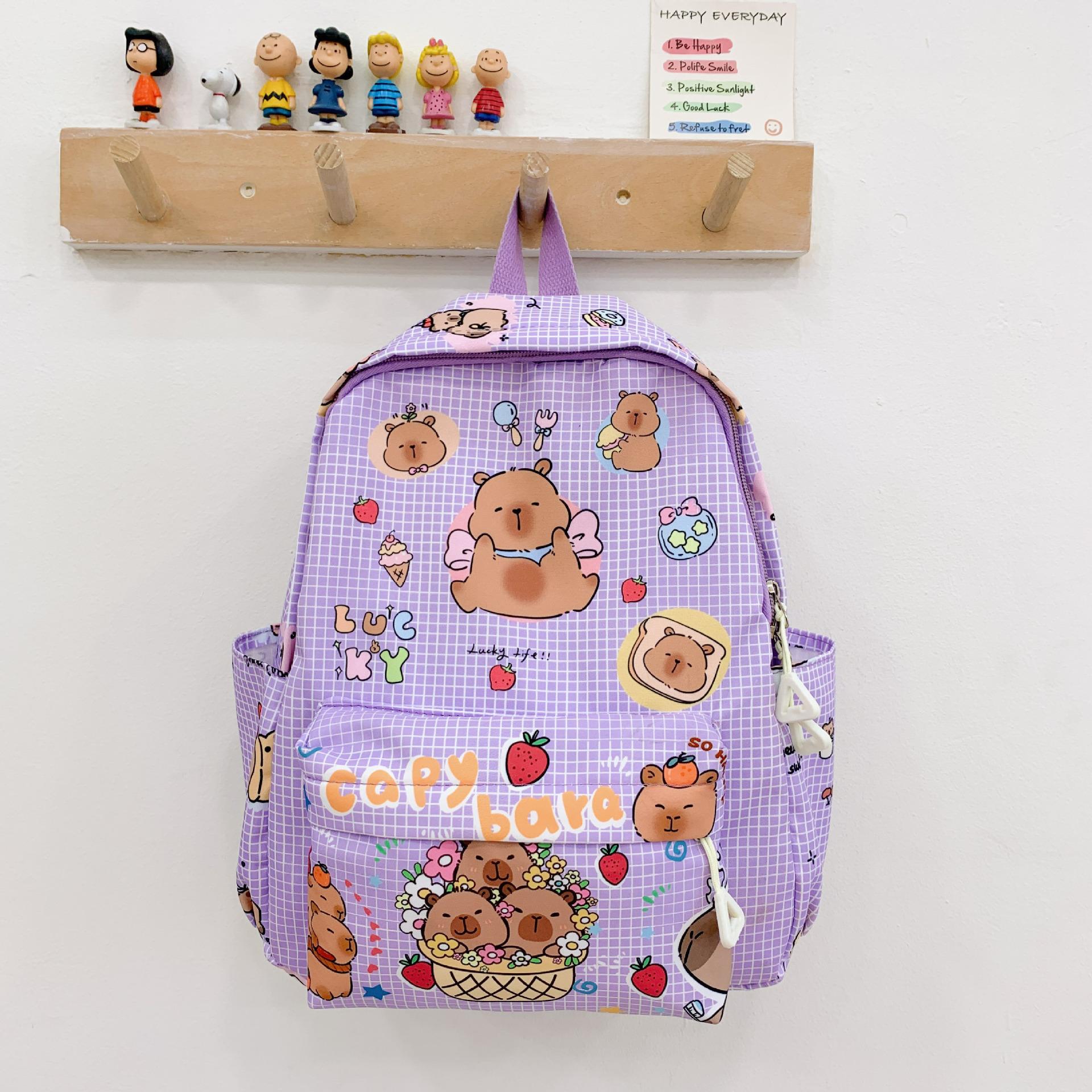 

School bag new Kapibara school bag medium and large class casual cute school bag back фіолетовий