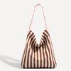 Summer Small Fresh Shoulder Canvas Bag New Contrasting Stripes Large Capacity Pleated Shoulder Strap Tote Bag