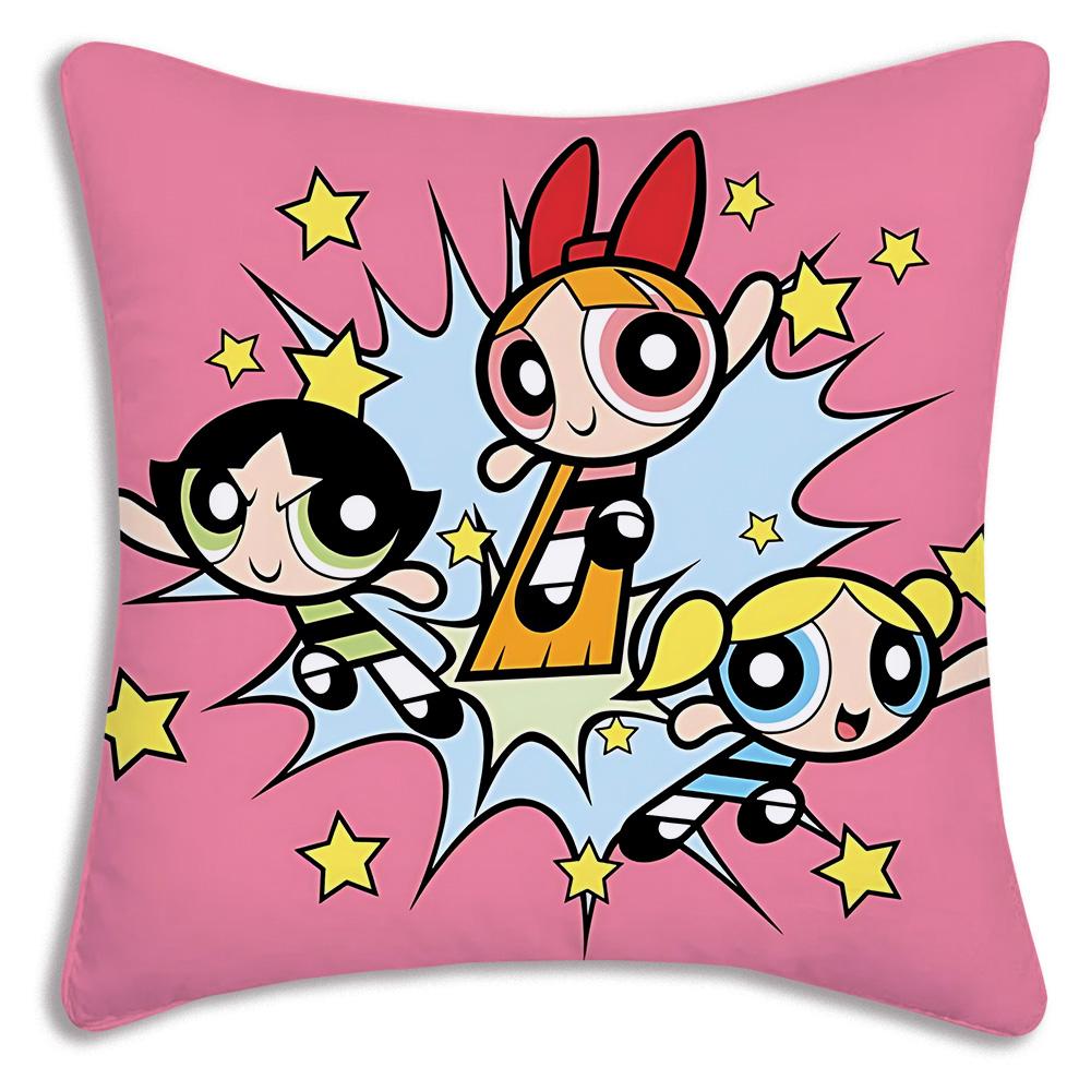 Anime Powerpuffs Girlss Pillow Covers Cartoon Sofa Decorative Home Double-Sided Printing Short Plush Cute Cushion Cover